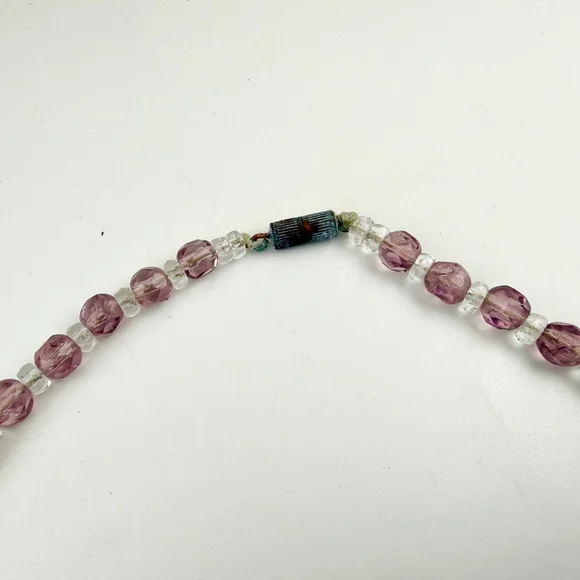 Vintage Czech Amethyst Glass Necklace, Faceted Purple Beads, Art Deco Bohemian - Picture 7 of 7